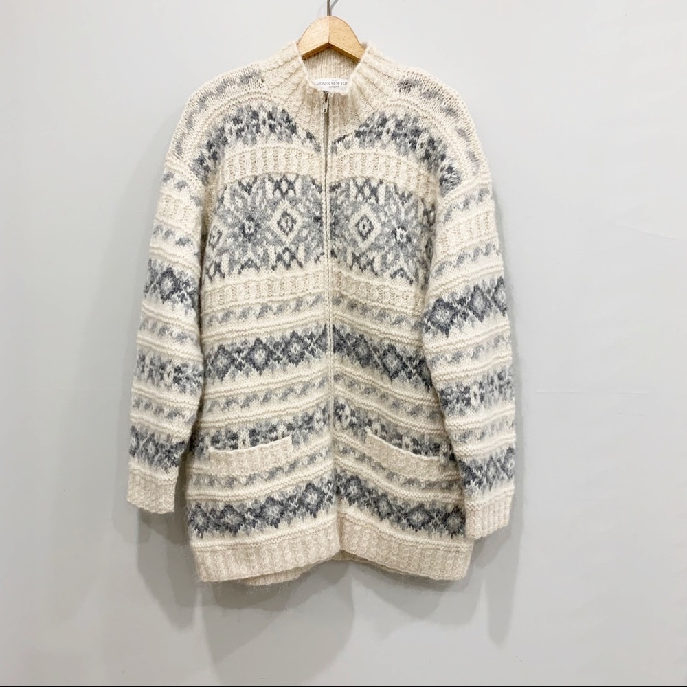 Jones New York Chunky Hand Knit Wool Mohair Oversized Sweater